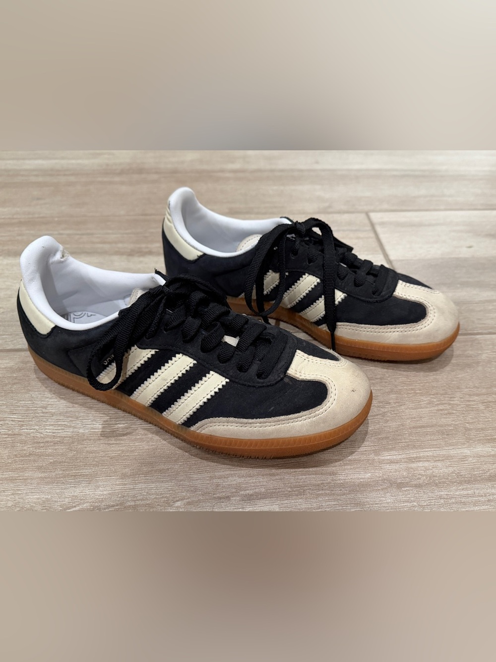 Adidas Ladies Samba Black and Cream Retro Suede Sneakers Size 6.5